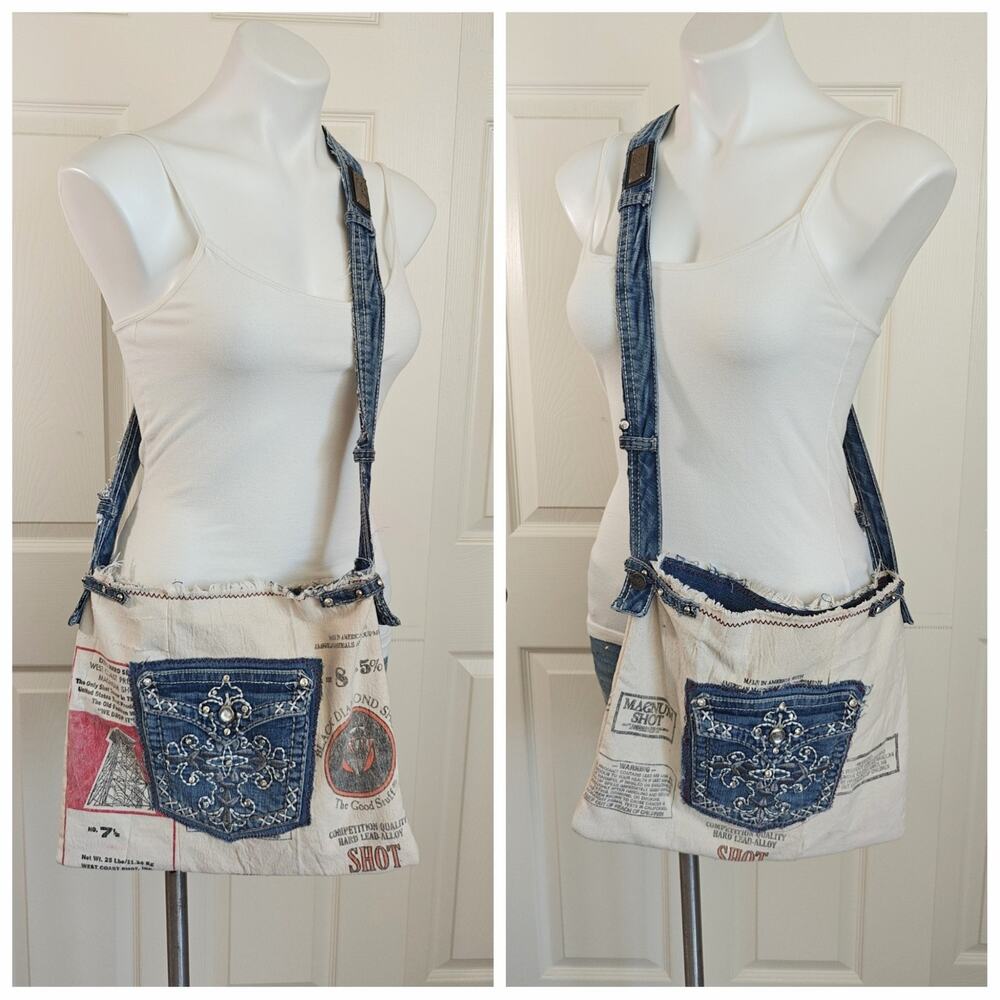 Earl Jean upcycle handmade denim pockets crossbody canvas bag